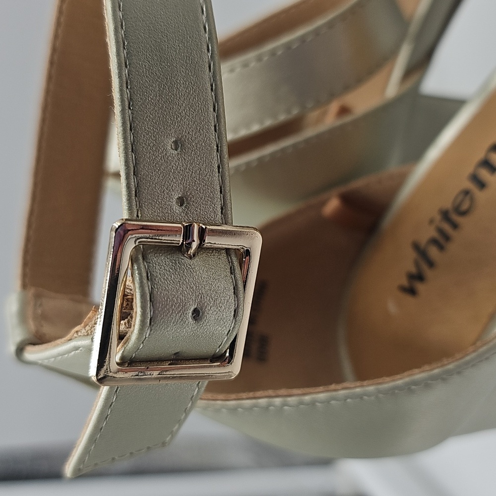 G White Mountain Gold Strappy Heeled Sandal Edge sz 5.5 hot nightlife block heel - Picture 3 of 11